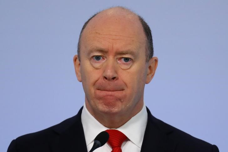 © Reuters. Deutsche Bank CEO Cryan reacts during the bank's annual news conference in Frankfurt