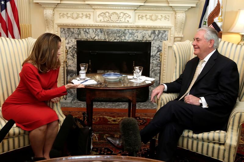 © Reuters. Secretary of State Tillerson meets with Canadian Foreign Minister Freeland