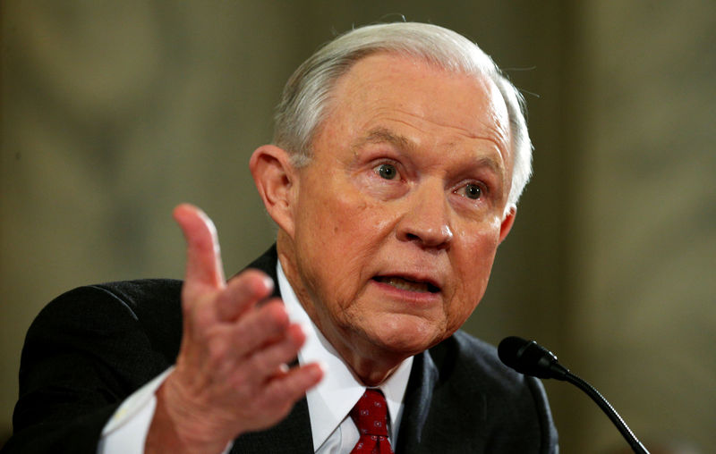 © Reuters. FILE PHOTO - Sessions testifies during his confirmation hearing to become U.S. attorney general