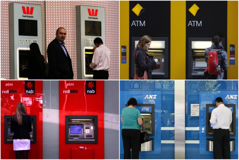 © Reuters. A combination of photographs shows people using automated teller machines (ATMs) at Australia's "Big Four" banks