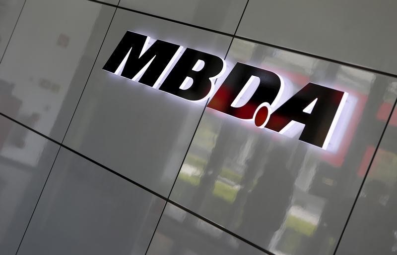 © Reuters. European Defense Group MBDA's company logo is pictured in Schrobenhausen