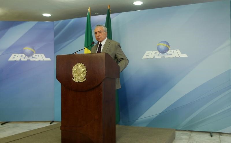 © Reuters. Presidente Michel Temer faz pronunciamento no Palácio do Planalto