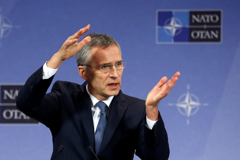 © Reuters. NATO Secretary-General Jens Stoltenberg addresses a news conference at the Alliance headquarters in Brussels