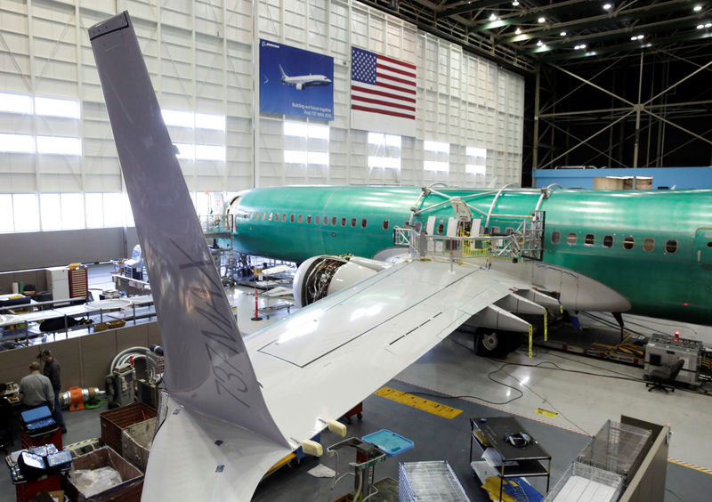 © Reuters. Boeing's new 737 MAX-9 is pictured under construction at their production facility in Renton, Washington