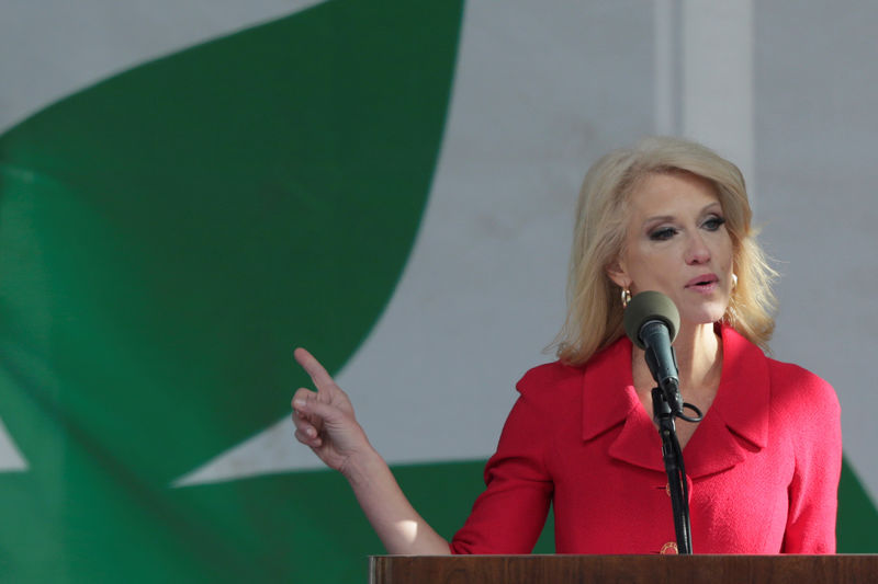 © Reuters. Counselor to the President Kellyanne Conway speaks at the annual March for Life rally in Washington