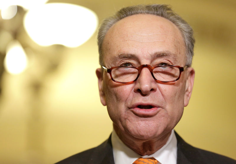 © Reuters. U.S. Senate Minority Leader Chuck Schumer speaks during a press conference on Capitol Hill in Washington