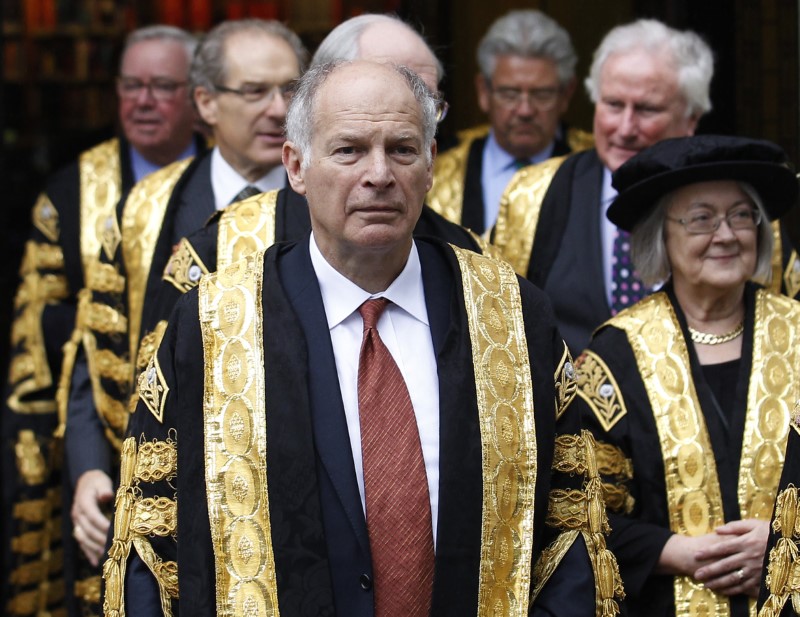 © Reuters. File photo of president of the Supreme Court, David Neuberger, walking with fellow judges to Westminster Abbey for a service to mark the start of the legal year