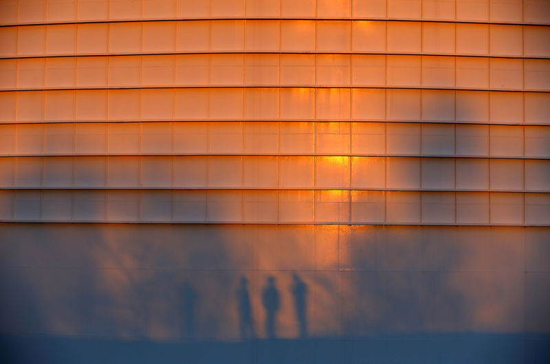 © Reuters. FILE PHOTO:  Shadows of employees are seen on a huge oil tank of Hungarian oil and gas group MOL's main Danube refinery in Szazhalombatta