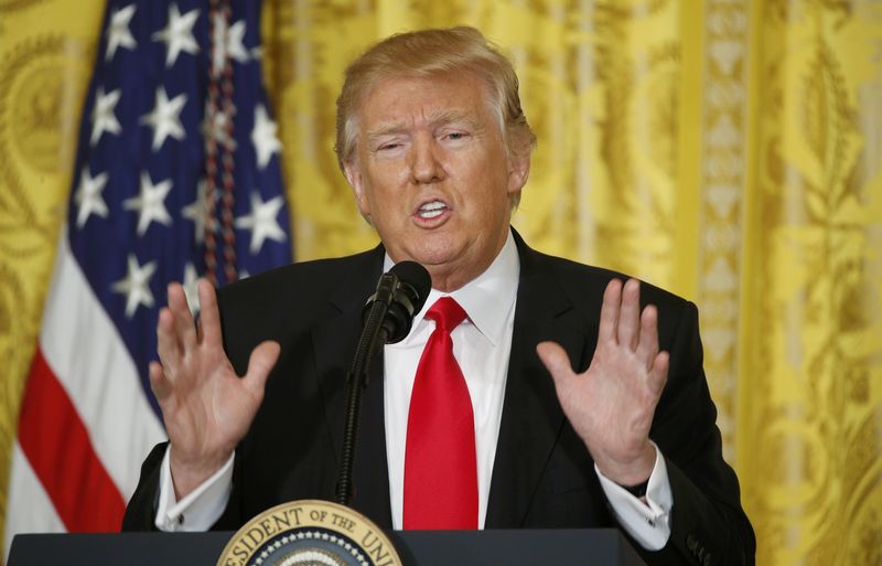 © Reuters. U.S. President Trump answers questions during news conference at the White House in Washington