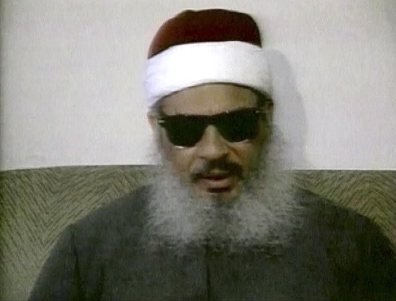 © Reuters. Still image from file video footage of Egyptian Omar Abdel-Rahman speaking during a news conference