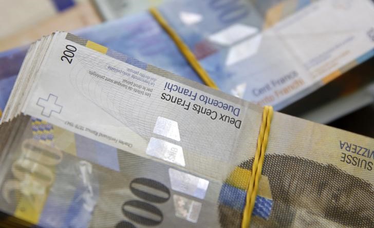 © Reuters. Swiss Franc and Euro banknotes in central Bosnian town of Zenica