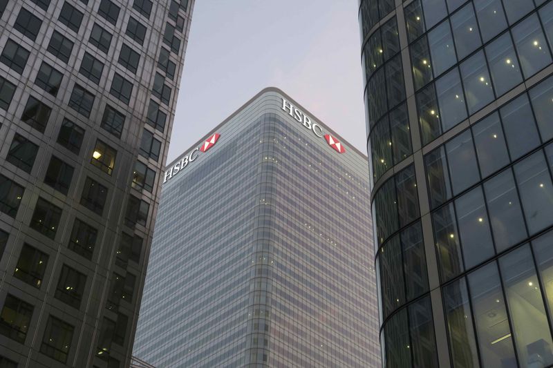 © Reuters. FILE PHOTO : The headquarters of HSBC in London's Canary Wharf financial district