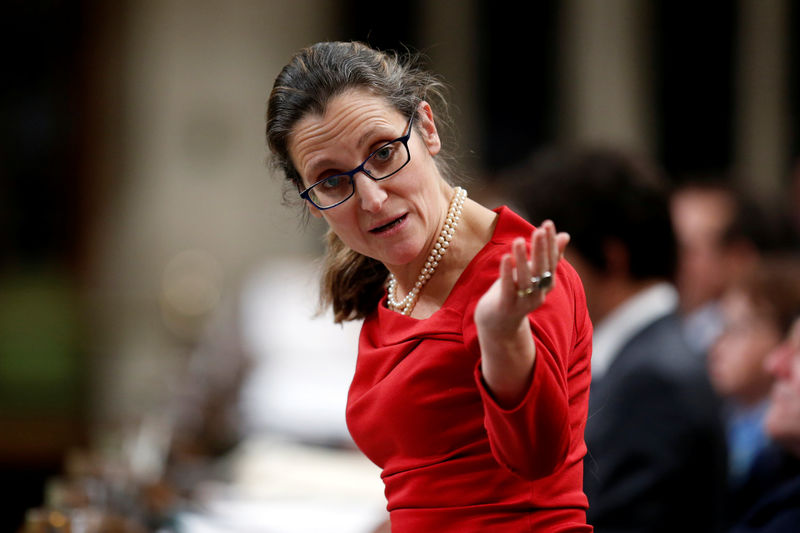© Reuters. Canada's Foreign Minister Freeland speaks in the House of Commons in Ottawa