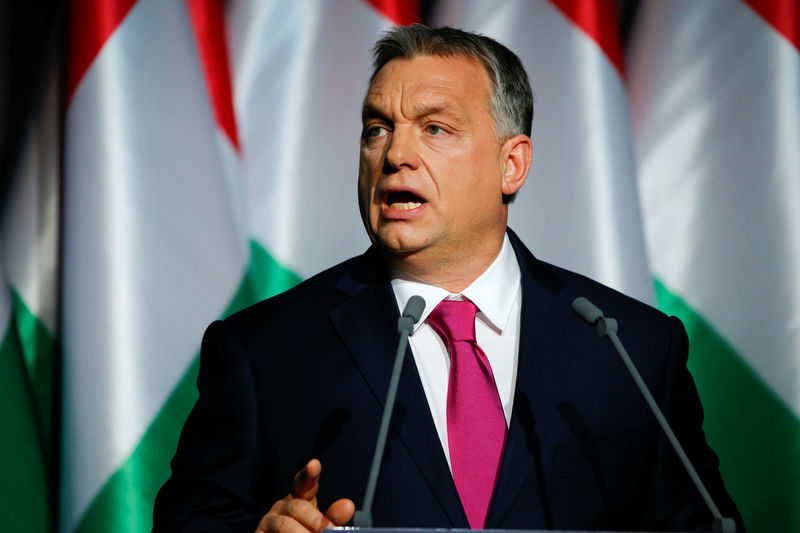 © Reuters. Hungarian Prime Minister Viktor Orban speaks during his state-of-the-nation address in Budapest