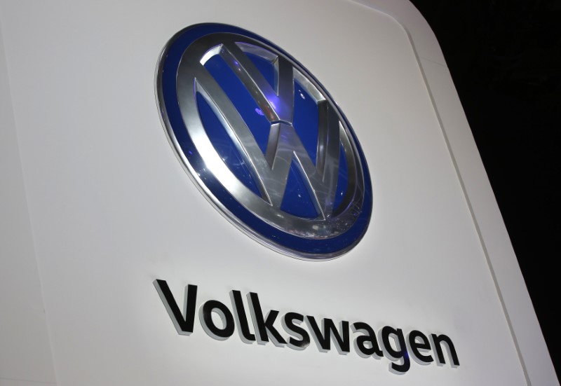 © Reuters. The Volkswagen logo is seen at the company's display during the North American International Auto Show in Detroit
