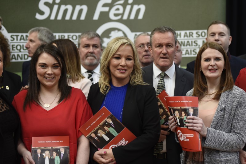 © Reuters. Sinn Fein leader Michelle O'Neill launches the Sinn Fein campaign for the 2017 Assembly election, in Armagh