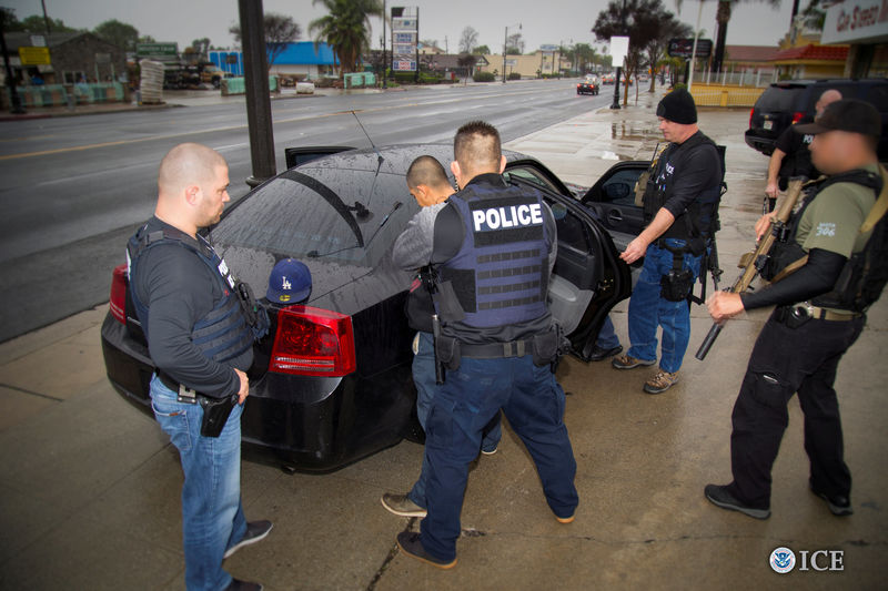 © Reuters. FILE PHOTO - ICE officers detain a suspect as they conduct a targeted enforcement operation in Los Angeles