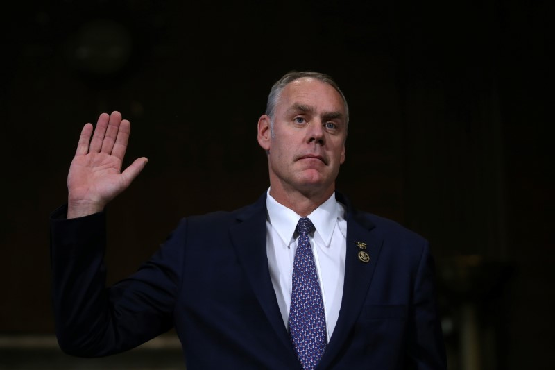 © Reuters. U.S. Rep. Ryan Zinke testifies before a Senate Energy and Natural Resources Committee confirmation hearing on his nomination to be Interior Secretary at Capitol Hill in Washington