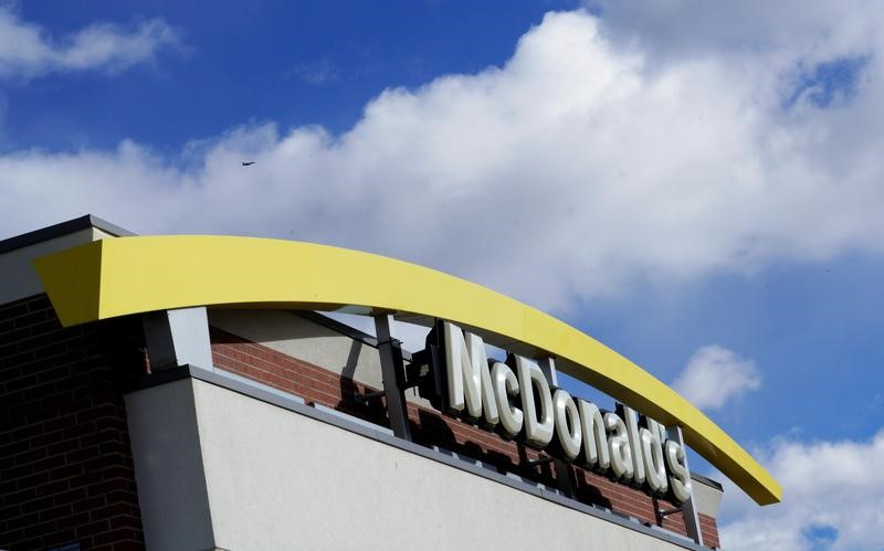 © Reuters. The sign outside a McDonalds restaurant is seen in Westminster