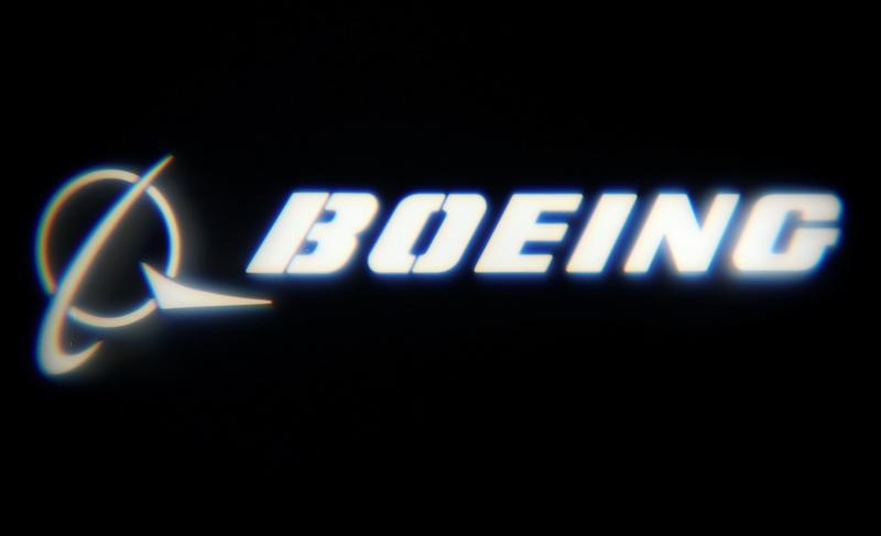 © Reuters. The Boeing Company logo is projected on a wall at the "What's Next?" conference in Chicago
