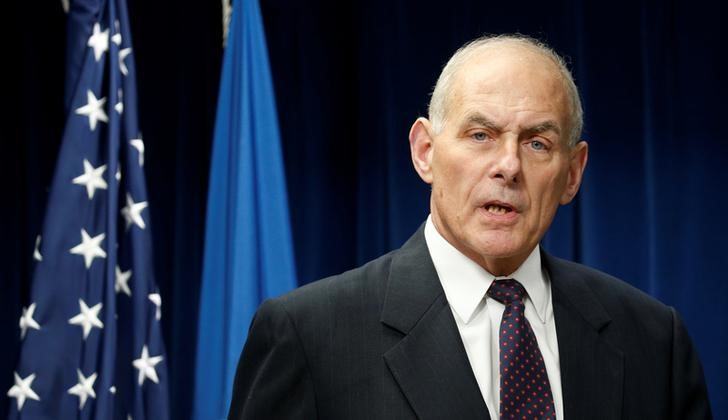 © Reuters. Homeland Security Secretary John Kelly delivers remarks on issues related to visas and travel