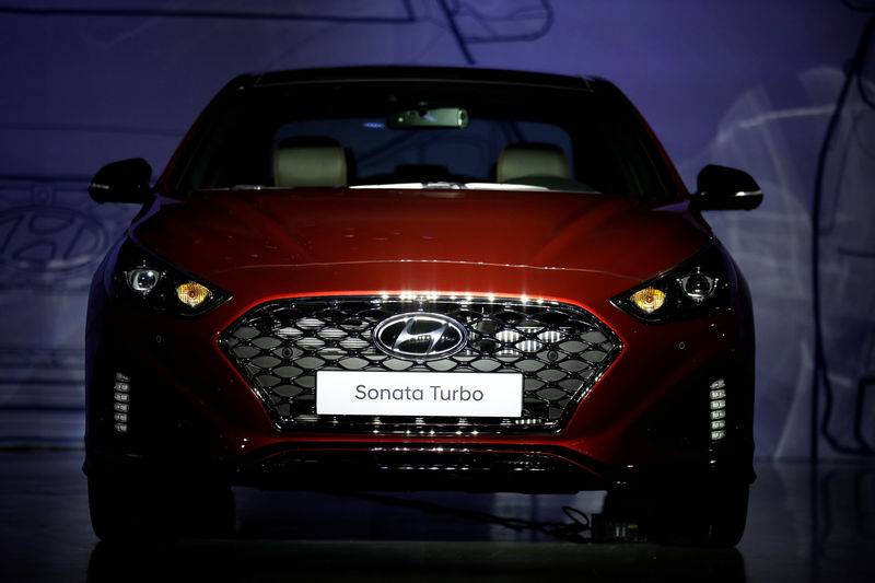 © Reuters. A Hyundai Motor's Sonata Turbo sedan car is seen during its unveiling ceremony in Seoul