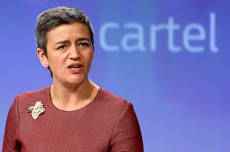 © Reuters. EU Competition Commissioner Vestager holds a news conference in Brussels