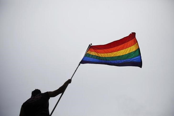 © Reuters. A man holds a flag as he takes part in an annual Gay Pride Parade in Toronto