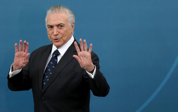 © Reuters. O presidente do Brasil, Michel Temer, durante cerimônia no Palácio do Planalto, em Brasília, no Brasil