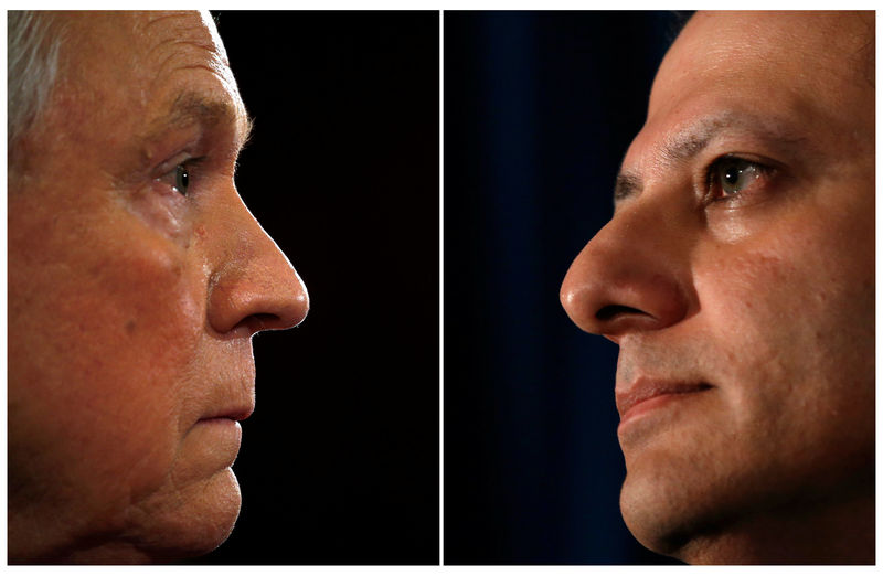 © Reuters. FILE PHOTO: Combination of file photos of Jeff Sessions and Preet Bharara