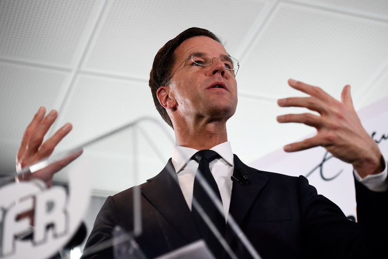 © Reuters. Dutch Prime Minister Mark Rutte of the VVD Liberal party attends a news conference during campaigning for the Dutch elections in Rotterdam