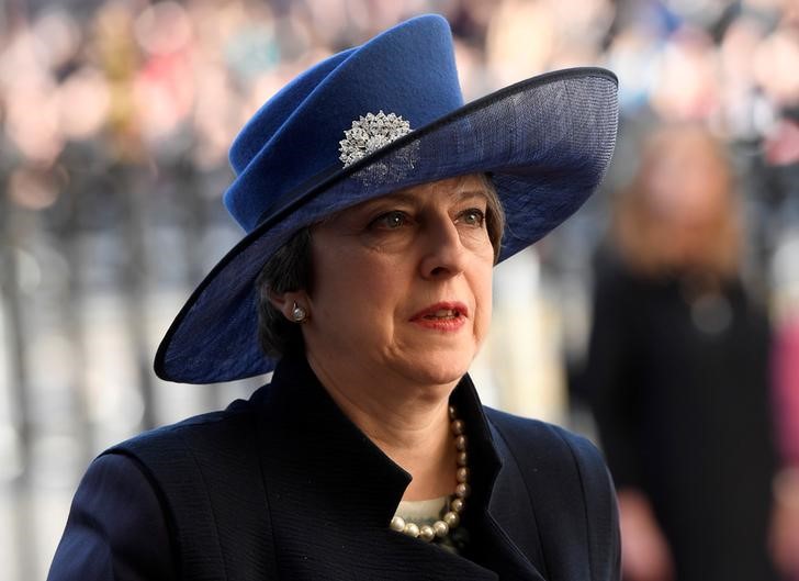 © Reuters. Britain's Prime Minister Theresa May arrives for a Commonwealth Day service at Westminster Abbey in London