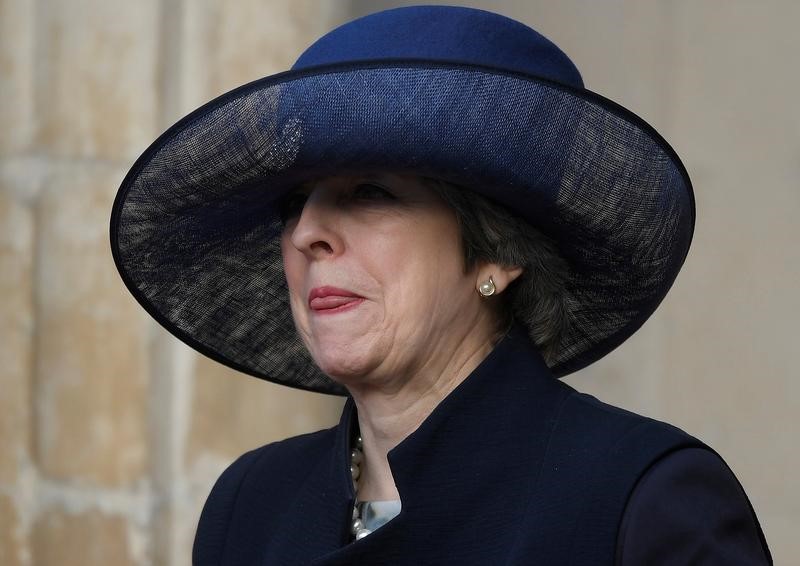 © Reuters. Britain's Prime Minister Theresa May following a Commonwealth Day service at Westminster Abbey in London