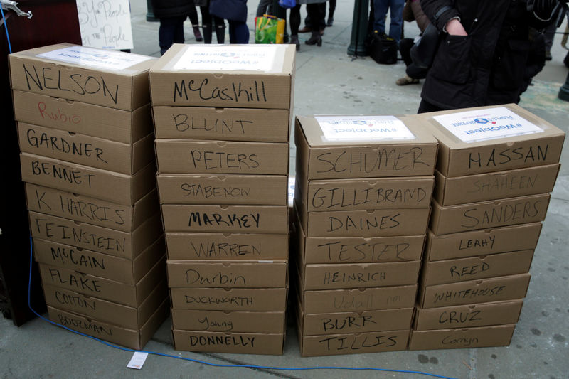 © Reuters. Boxes with senators' names are seen in front of the U.S. Supreme Court