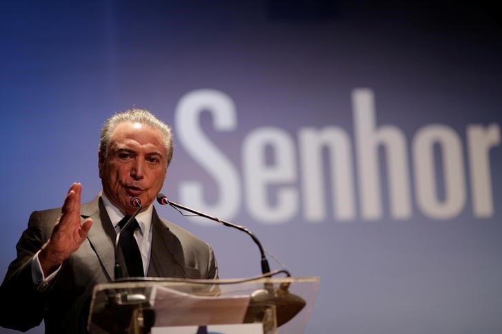 © Reuters. Presidente Michel Temer discursa durante cerimônia em Brasília