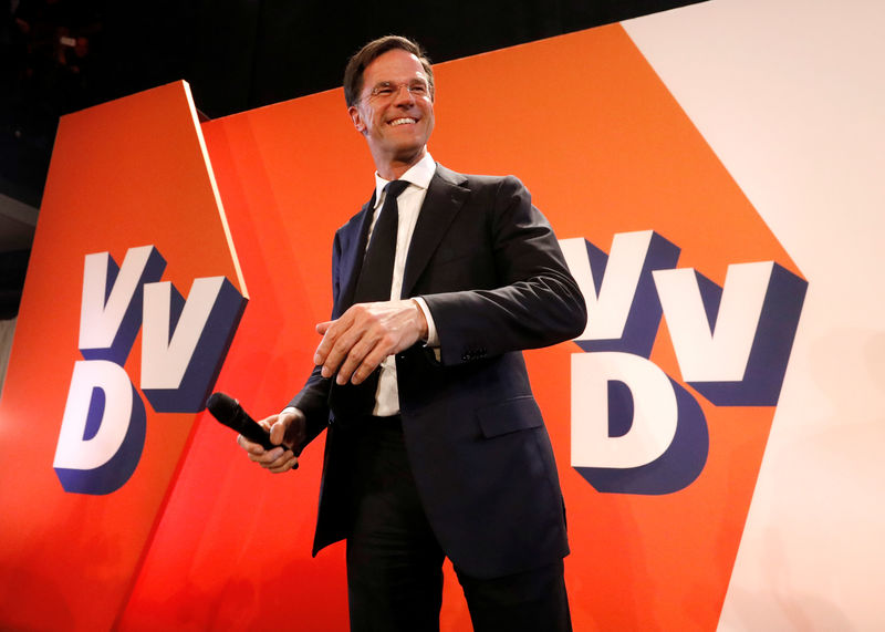 © Reuters. VICTOIRE DE LA DROITE DE MARK RUTTE AUX PAYS-BAS