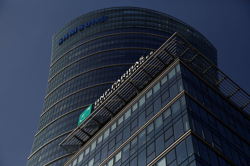 © Reuters. BNP Paribas Securities Services logo is pictured on their office in Warsaw