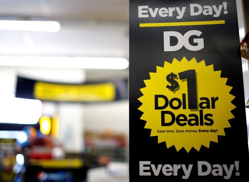 © Reuters. A sign is seen inside a Dollar General store in Chicago