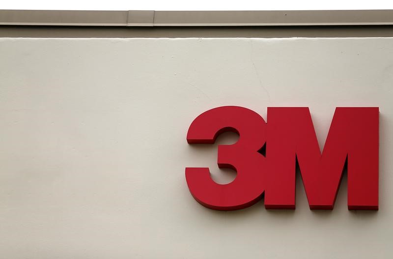 © Reuters. The logo of Down Jones Industrial Average stock market index listed company 3M
