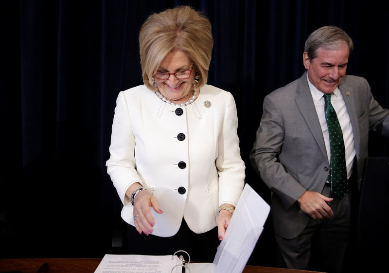 © Reuters. House Budget Committee Chairman Diane Black and John Yarmuth prepare for the markup of the American Healthcare Act on Capitol Hill in Washington