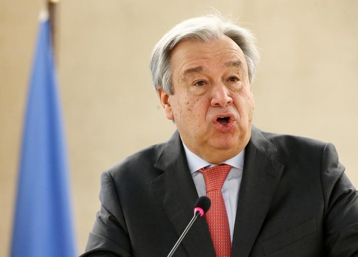 © Reuters. Secretário-geral da ONU, António Guterres, discursa em Genebra