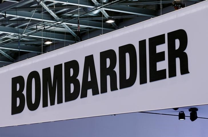 © Reuters. A Bombardier logo is pictured on the company booth during the European Business Aviation Convention & Exhibition (EBACE) at Cointrin airport in Geneva