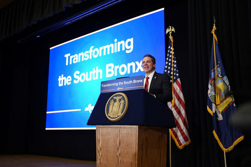 © Reuters. New York Governor Andrew Cuomo announces a $1.8 billion project to transform the South Bronx  in this handout photo