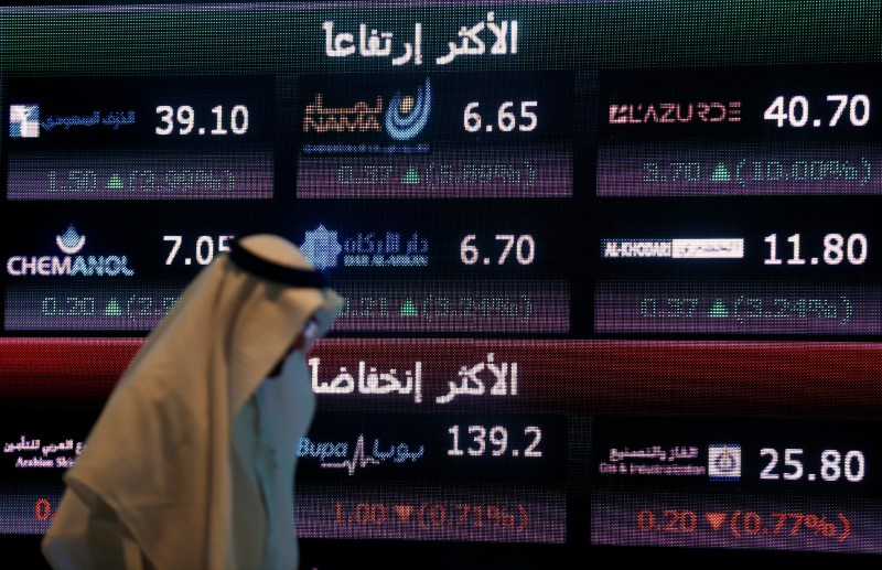 © Reuters. بورصات الشرق الأوسط تتراجع مع هبوط النفط والسوق الكويتية تقفز