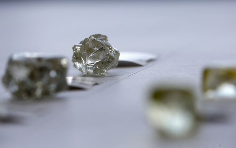 © Reuters. FILE PHOTO: Diamonds are displayed during a visit to the De Beers Global Sightholder Sales (GSS) in the capital Gaborone in Botswana