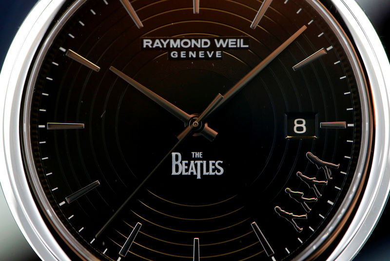 © Reuters. Raymond Weil Maestro Beatles watch at the Baselworld Watch and Jewellery Show in Basel