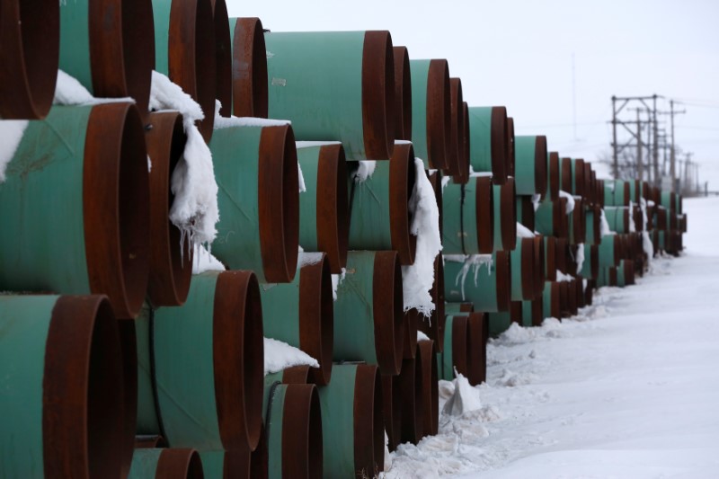 © Reuters. A depot used to store pipes for Transcanada Corp's planned Keystone XL oil pipeline is seen in Gascoyne