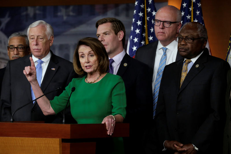 © Reuters. House Minority Leader Nancy Pelosi speaks during fellow House democrats news conference