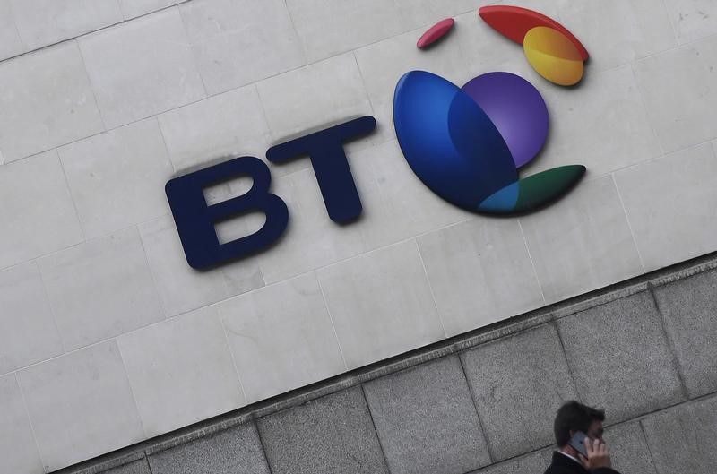 © Reuters. The logo for the British Telecom group is seen outside of offices in the City of London, Britain