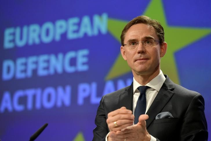 © Reuters. EC Vice-President Katainen holds a news conference on the European Defence Action Plan in Brussels